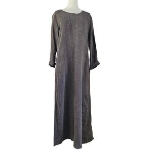 Click by Color Me Cotton Long Linen Lagenlook Dress Sz M Brown Long Sleeve Maxi